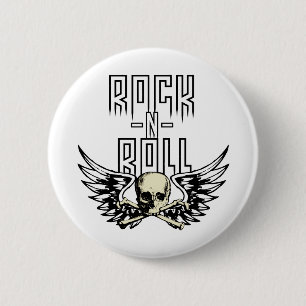 Rock n Roll Skull With Wings 6 Cm Round Badge