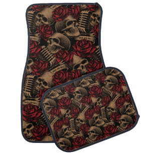 Rock N Roll Skulls Roses Tattoo Art Car Mat