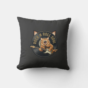 Rock N Roll Soul Vintage Cat Guitarist Cushion