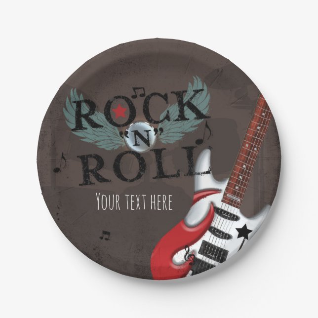 Rock N Roll Star Grunge Birthday Party Paper Plate (Front)