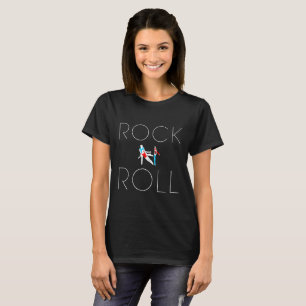 Rock N Roll text, dancers figures, black T-Shirt