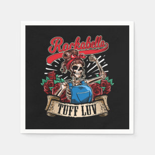 Rock n Roll Tuff Luv Rockabella Girl Skull Roses Napkin