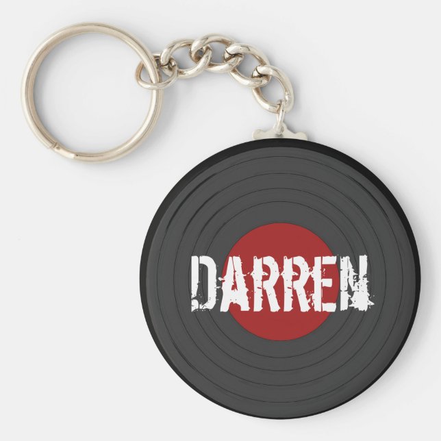 Rock N Roll Vinyl Record Personalized Key Ring (Front)