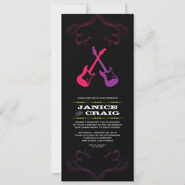 Rock 'n' Roll Wedding Guitars (Multicolor) Invitation (Front)