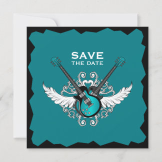 Rock 'n' Roll Wedding Save the Date Black Teal Invitation