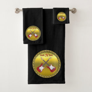 Rock N roll with electric guitars black Bath Towel Set