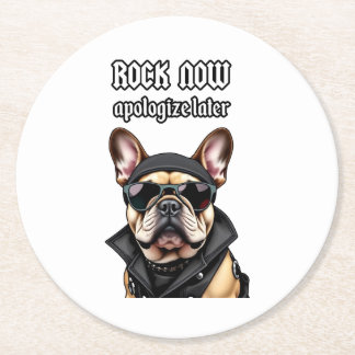 Rock now, apologise later round paper coaster
