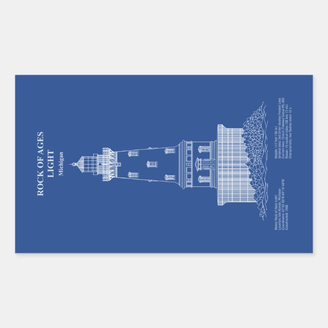 Rock of Ages Lighthouse - Michigan – AD Rectangular Sticker (Front)