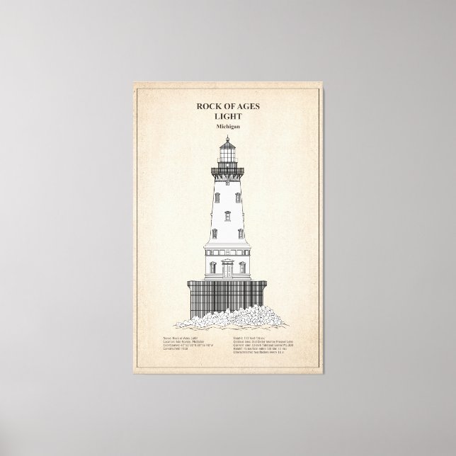 Rock of Ages Lighthouse - Michigan - SBD Canvas Print (Front)