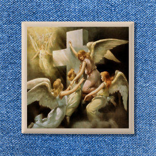 Rock of Ages Vintage Angels Painting 15 Cm Square Badge