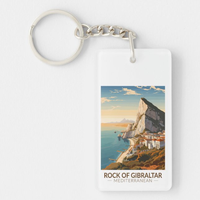 Rock of Gibraltar Travel Art Vintage Key Ring (Front)