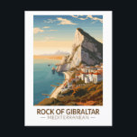 Rock of Gibraltar Travel Art Vintage Postcard<br><div class="desc">Rock of Gibraltar in a vector art style. The Rock of Gibraltar is a monolithic limestone promontory located in the British territory of Gibraltar,  near the southwestern tip of Europe on the Iberian Peninsula.</div>