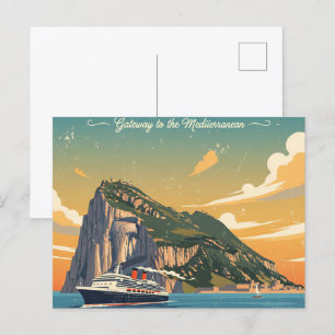 Rock of Gibraltar Travel Art Vintage Poster Postcard