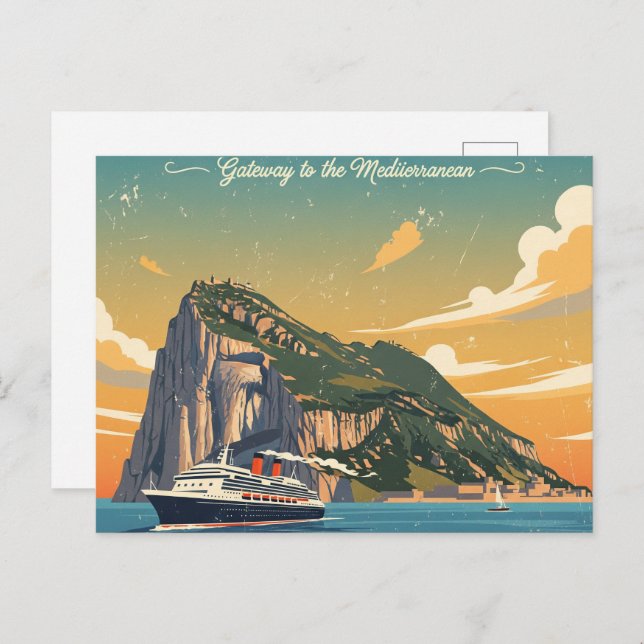Rock of Gibraltar Travel Art Vintage Poster Postcard (Front/Back)