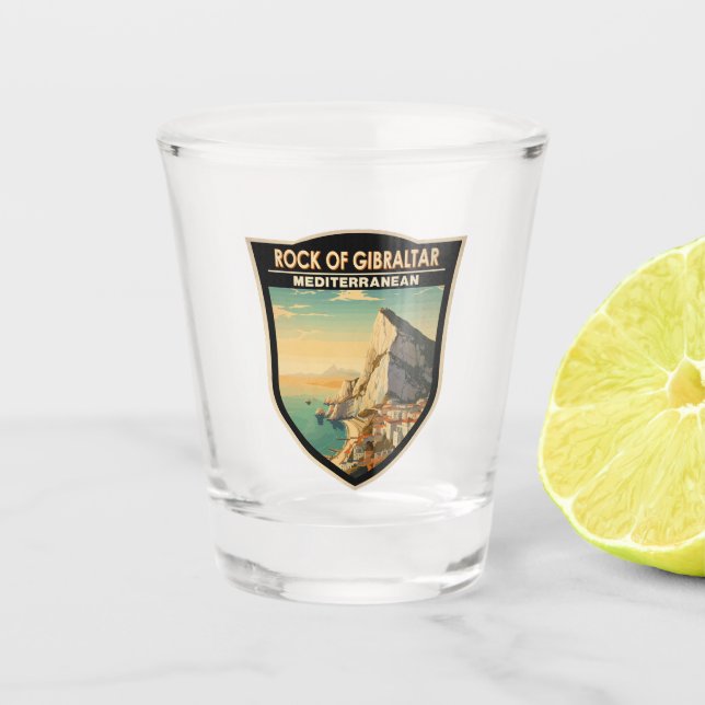 Rock of Gibraltar Travel Art Vintage Shot Glass (Front)