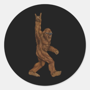 Rock On Bigfoot Sasquatch Loves Rock And Roll Sung Classic Round Sticker
