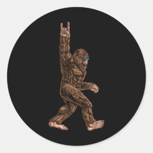 Rock On Bigfoot Sasquatch Loves Rock And Roll Sung Classic Round Sticker