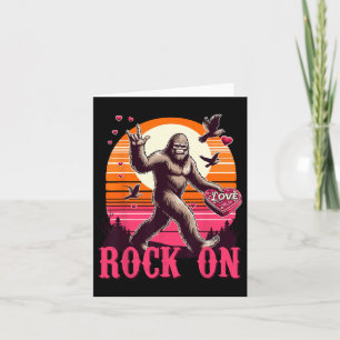 Rock On Bigfoot Sasquatch Yeti Valentines Day Retr Card