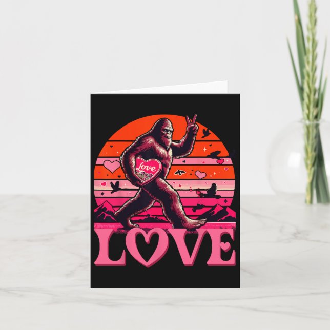 Rock On Bigfoot Sasquatch Yeti Valentines Day Retr Card (Front)
