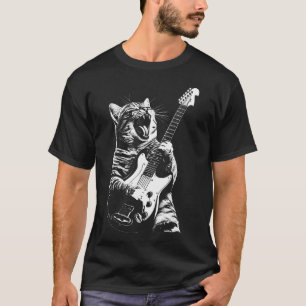 Rock On Cat Playing Guitar Rock And Roll Music Fun T-Shirt