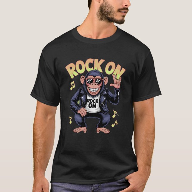 Rock On Cool Chimp With Sunglasseshrowing Rock gif T-Shirt (Front)