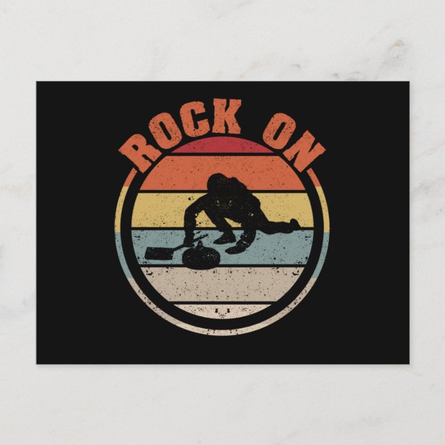 Rock on curling player team winter sports fan postcard (Front)