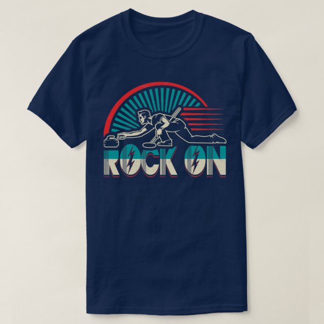 Rock On Curling Winter Sports Design T-Shirt (Design Front)
