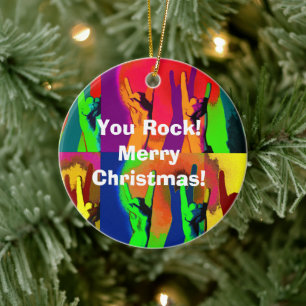 Rock On Everyone - You Rock Hand Signs Ceramic Orn Tree Decoration