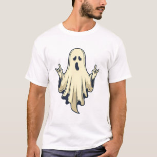 Rock On Ghost Halloween Cool Spooky Vibes Design T-Shirt