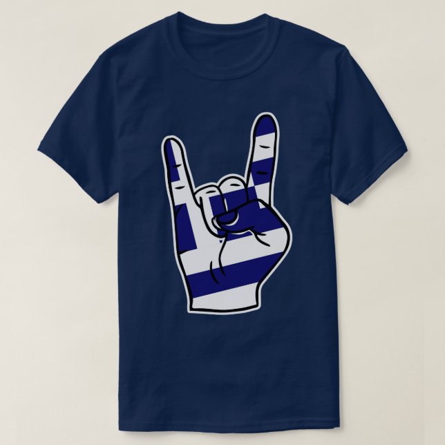 Rock On Greece Greek Flag Rock Hand T-Shirt (Design Front)