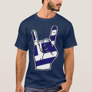 Rock On Greece Greek Flag Rock Hand T-Shirt