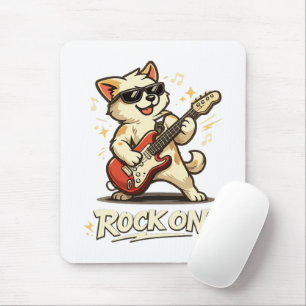 Rock On Guitar Dog Funny Rock Music Mouse Mat