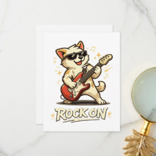Rock On Guitar Dog Funny Rock Music Thank You Card