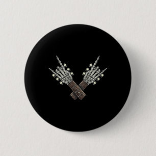 Rock On Guitar Neck Rock And Roll Halloween Skelet 6 Cm Round Badge