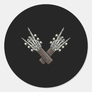 Rock On Guitar Neck Rock And Roll Halloween Skelet Classic Round Sticker