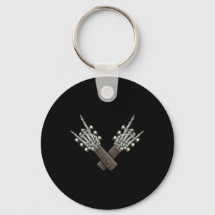 Rock On Guitar Neck Rock And Roll Halloween Skelet Key Ring
