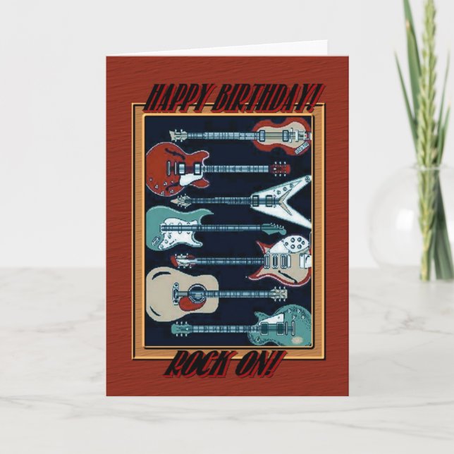 Rock On Guitar Pattern Greeting Card (Front)