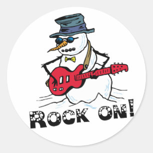 Rock On Guitar Playing Snowman Classic Round Sticker