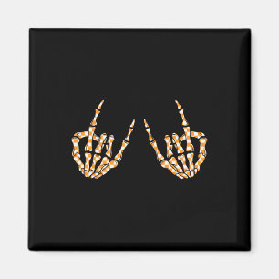 Rock On Halloween Chequered Pattern Skeleton Hand Magnet