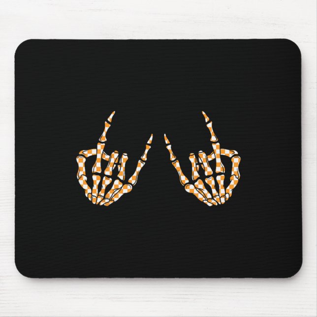 Rock On Halloween Chequered Pattern Skeleton Hand  Mouse Mat (Front)