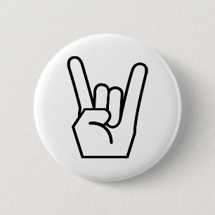 Rock on hand sign 6 cm round badge