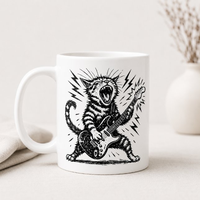 Rock On Heavy Metal Guitar Cat Coffee Mug (Creator Uploaded)
