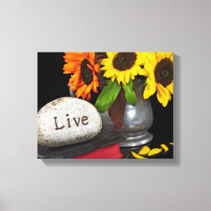 Rock on Holy Bible with sunflowers Canvas Print
