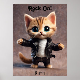Rock On Kitty AI Fantasy Digital Art Print Design