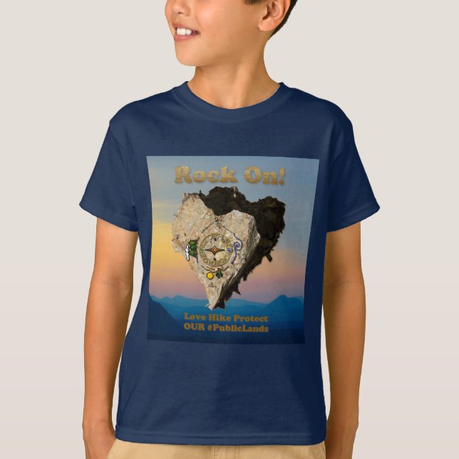 ROCK ON! Love Hike Protect Our Public Lands T-Shirt (Front)