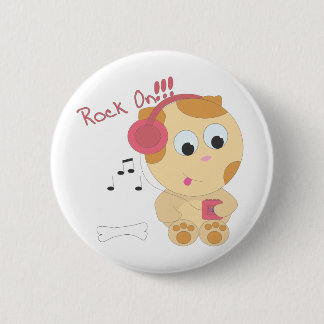 Rock on pup 6 cm round badge