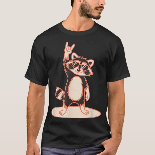 Rock On Racoon With Sunglasses Humour Music Metal  T-Shirt (Front)