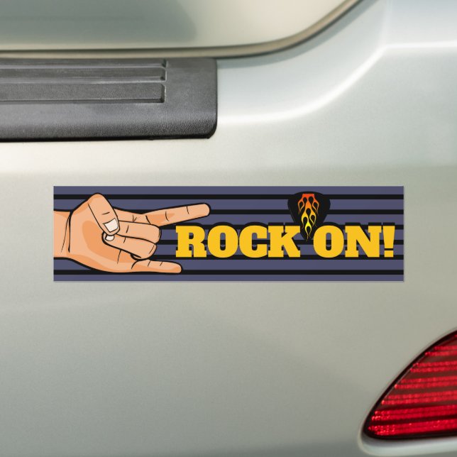 Rock On! Rock and Roll Music Bumper Sticker (On Car)