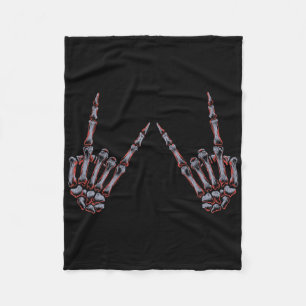 Rock On Rock And Roll Skeleton Hands - For Concert Fleece Blanket