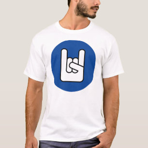 rock on rock hand blue shirt